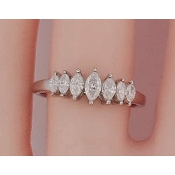 10K Diamond Marquise-Cut Anniversary Band REAL DIAMONDS size6,7,8 - Picture 6 of 12